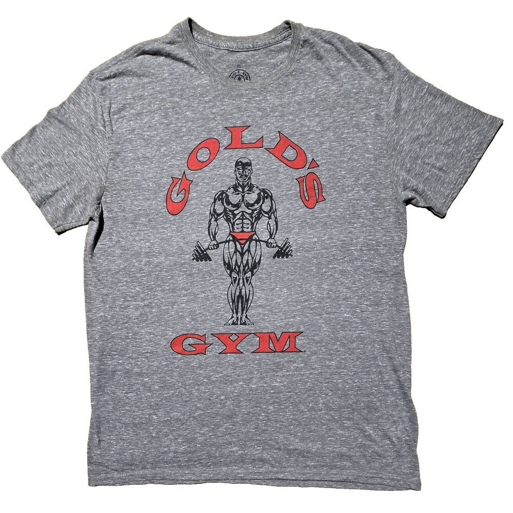 Golds Gym Shirt Mens XL Gray Muscle Man Graphic Logo Gym Workout Retro Reprint